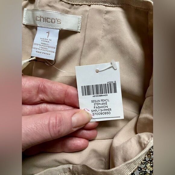 CHICO’S gold sequin pencil skirt NWT shimmer party holiday sz 1 Medium - Picture 11 of 16